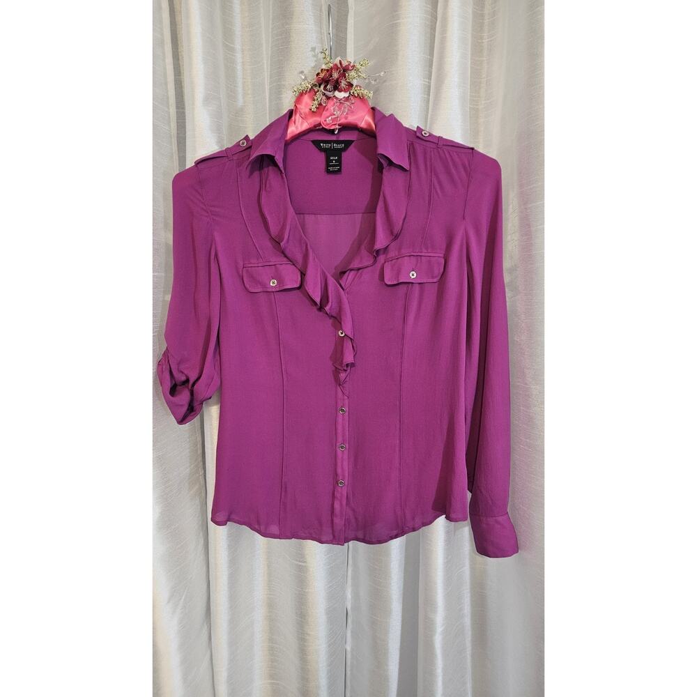 WhiteHouse BlackMarket Fuscia Silk Sophisticated Converitable Sleeve Blouse